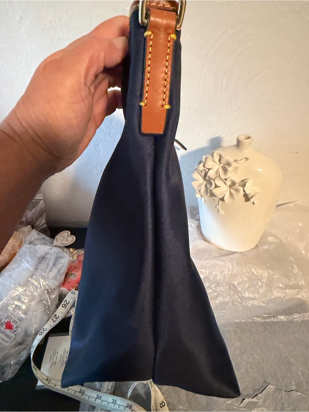Dooney & Bourke Navy Nylon Crossbody with Brown Leather Trim - Picture 11 of 14